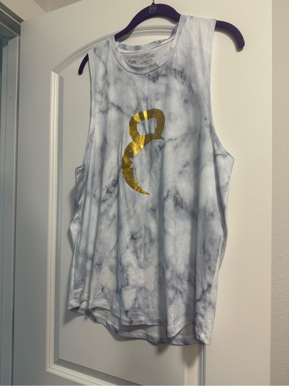 Sleeveless Marble-Print Tank with Gold Emblem